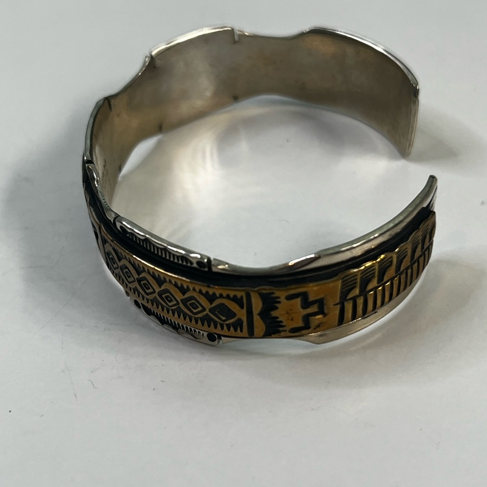 Vintage Sterling Silver Storyteller Style Bracelet‎ With Brass Overlay - Picture 3 of 7